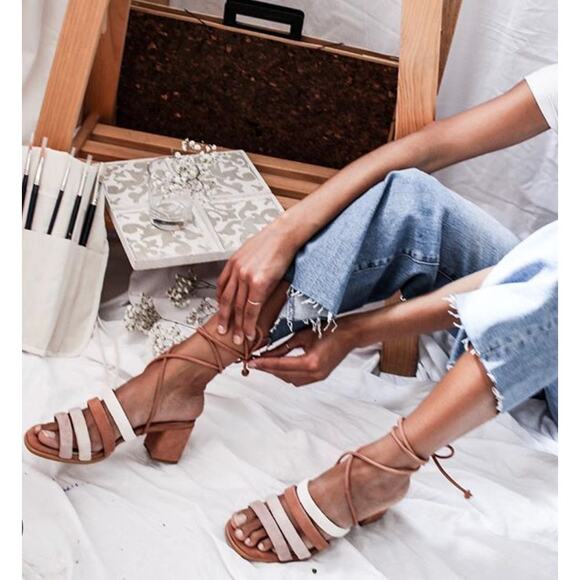 Alohas pink & cream suede lace up letizia heel sandals - Picture 1 of 8